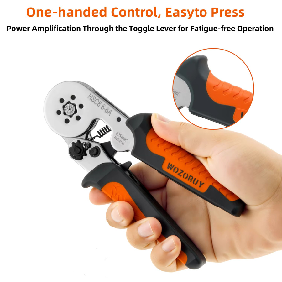 WOZOBUY Drahthülsen-Crimpzangen-Set, selbsteinstellende Ratschen-Crimpzange für Aderendhülsen, AWG 23–10, 0,25–6 mm2 - Bild 2