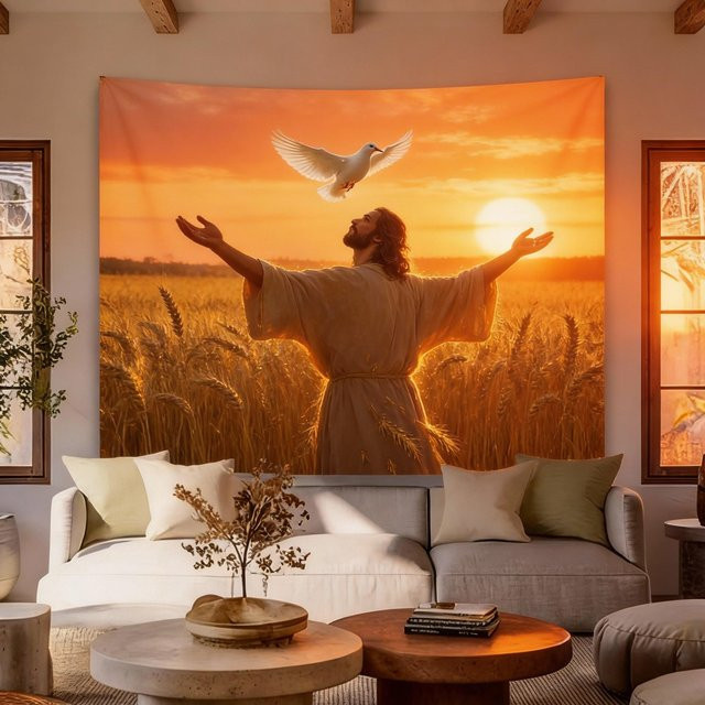 Religiöser Wandteppich mit Taube und Jesus von JMG Household Supplies, Orange, Breite: 70 cm, Höhe: 100 cm - Bild 1