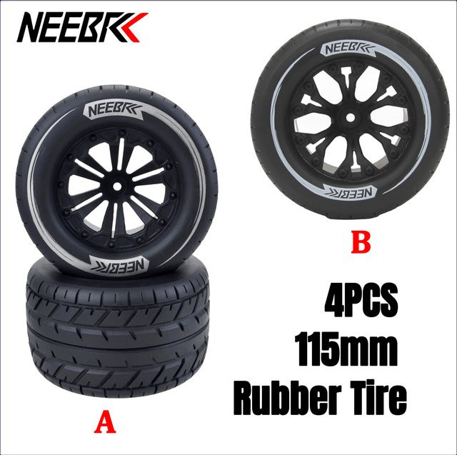 NEEBRC Gummireifen Rad Reifenfelge, 4-teiliges Set, 1:10, Schwarz - Bild 1