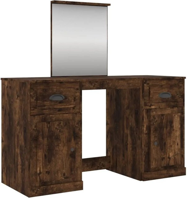 vidaXL Schminktisch mit Spiegel in Räuchereiche, Farbe Braun, B: 130 cm, T: 50 cm, H: 132,5 cm - Bild 1
