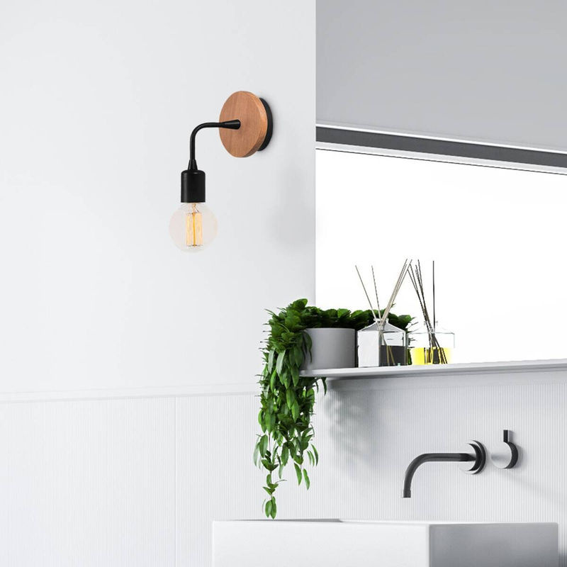 Opviq Wandleuchte in Schwarz aus Holz und Metall mit E27 Fassung, B/H/T: 10 x 13 x 10 cm - Bild 3