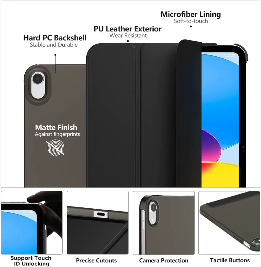Slim Stand Schutzhülle für iPad 11 Zoll (11. Generation 2025) und iPad 10,9 Zoll (10. Generation 2022) mit transluzenter Rückseite in Schwarz - Bild 2