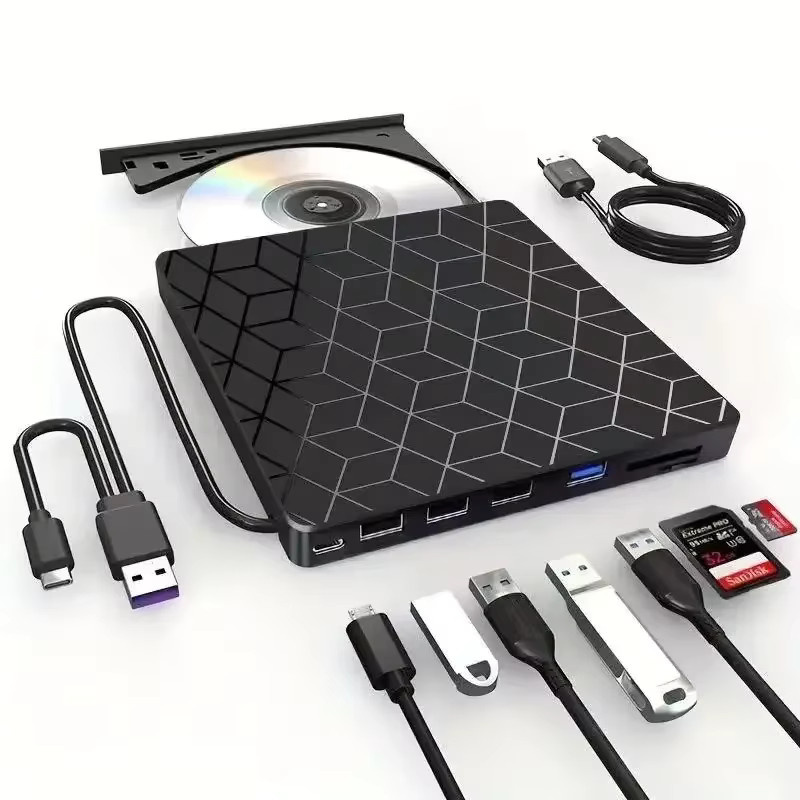 GGBEE 7-in-1 Externer DVD- und CD-Recorder mit USB 3.0 und Typ-C, Tragbares Optisches Laufwerk für Laptop und Desktop, Schwarz - Bild 6