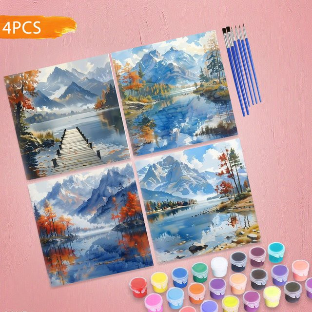 HUACAN Malen nach Zahlen, Berglandschaft, Natur, Leinwand, 4-teiliges Set - Bild 1