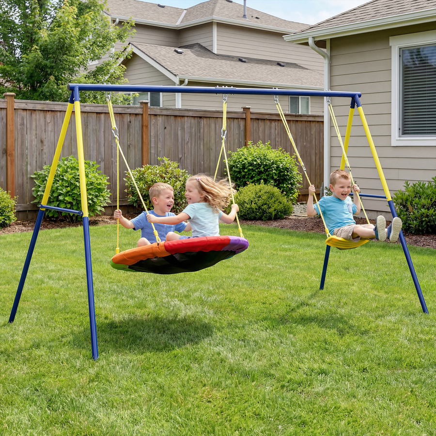 AIYAPLAY Schaukel-Set mit Nestschaukel und Gurtschaukel für Kinder, Outdoor Schaukelgestell aus Stahl, bis 150 kg belastbar, H x B x T: 178 x 265 x 160 cm - Bild 2