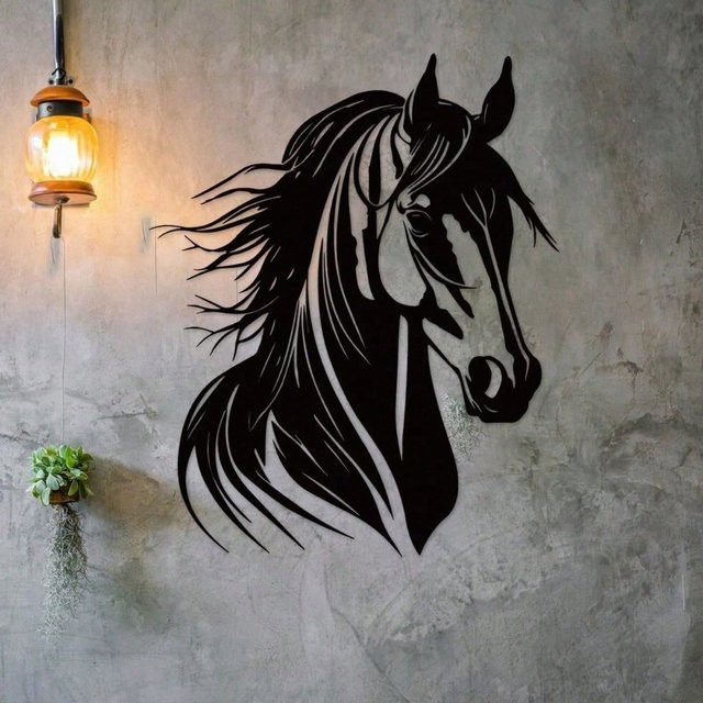 CIFBUY Pferdekopf-Wanddekoration aus Metall in Schwarz – Skulpturale Kunst für Innen und Außen - Bild 1