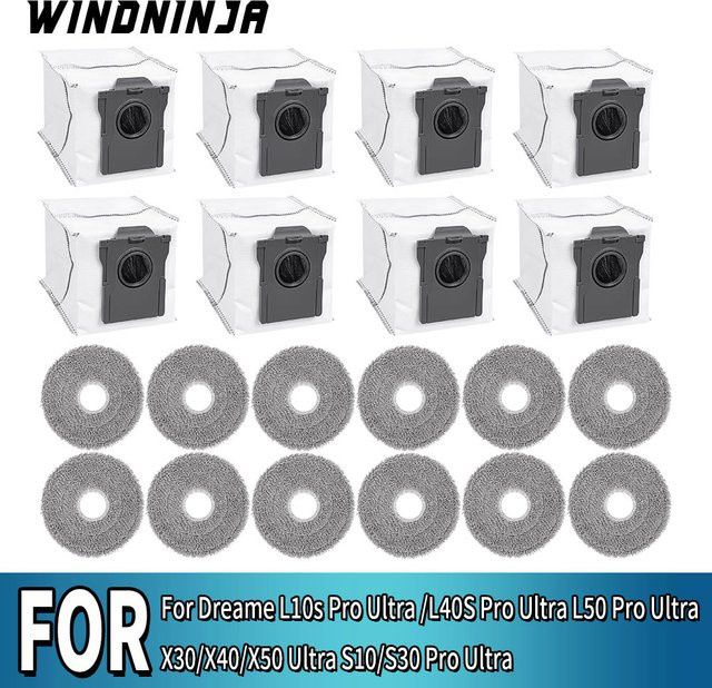 Dreame Ersatzteil-Set mit Staubbeuteln und Wischtüchern in Weiß für X30 X40 X50 Ultra S10 S30 Pro Ultra L10s Pro Ultra L40S Pro Ultra L50 Pro Ultra Staubsauger - Bild 1