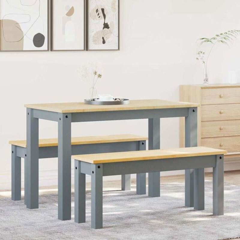 3-teilige Essgruppe Panama von Vidaxl aus Massivholz Kiefer in Grau im Landhausstil, Rechteckig, B/T/H: 117 x 60 x 75 cm - Bild 1