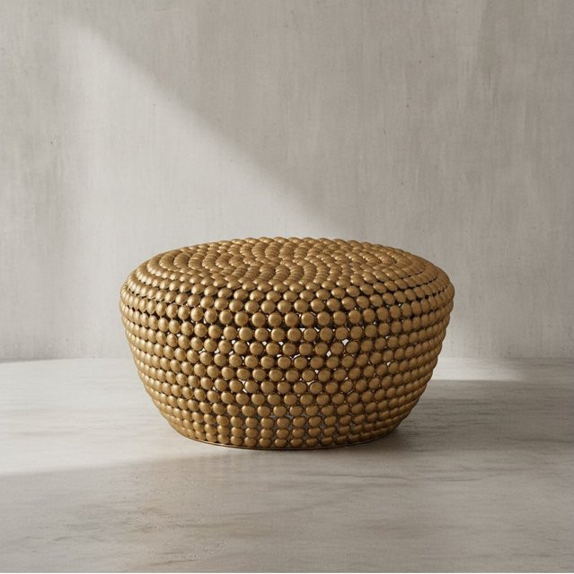 KADIMA DESIGN Beistelltisch BIFERNO in Gold mit orientalischem Design aus Aluminium, runde Form, Durchmesser: 60 cm, Höhe: 30 cm - Bild 1