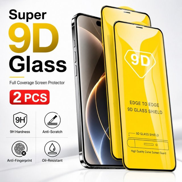 ZMZE 2er-Pack 9D Vollbild-Displayschutzfolie aus Panzerglas für iPhone 17, 16, 15, 14, 13, 12 Serie in Transparent - Bild 1