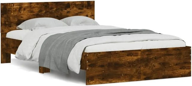 vidaXL Bettgestell mit Kopfteil in Räuchereiche mit LED-Beleuchtung und USB-Anschluss, B/T/H: 140 x 190 x 145 cm - Bild 1