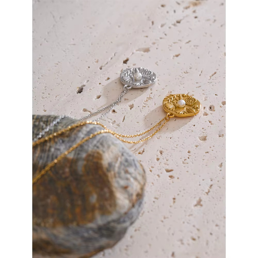 Yhpup Halskette Edelstahl, Perle, Gold, Damen - Bild 1