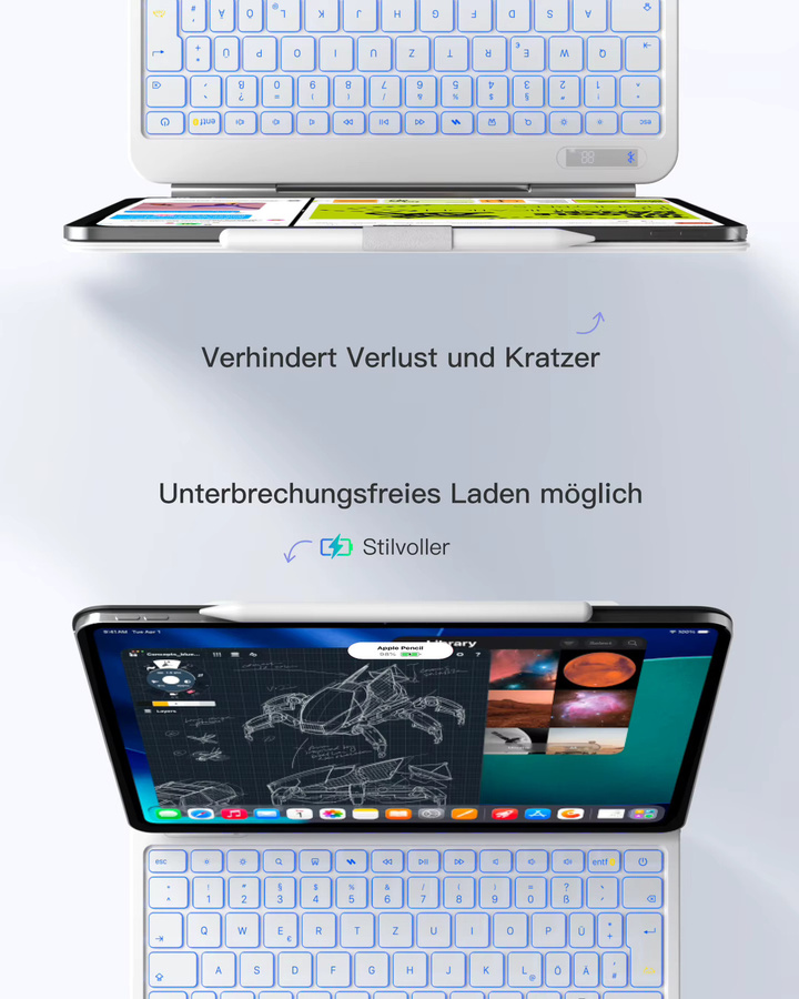 Inateck NeoMagic Magnetische Tastatur Hülle für iPad Air 11 Zoll (2025/2024) und iPad Pro 11 Zoll, Magic Keyboard KB903-11A, Farbe: Weiß - Bild 4