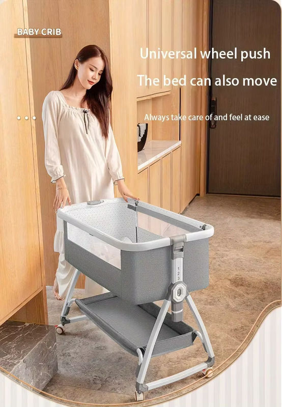 LIUSHADUOLA Babybett in Grau, faltbares und höhenverstellbares Wiegenbett mit Schaukelfunktion und Rollen - Bild 6