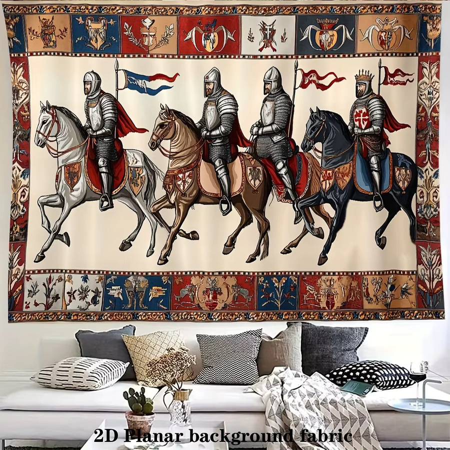 VIKAMA Mittelalterlicher Ritter Wandteppich in Multicolour, Vintage Wandbehang für Innen- und Außendekoration, B/H: 75 x 58 cm - Bild 3
