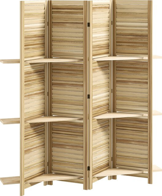 HOMCOM Paravent aus Holz mit 4 Paneelen und 3 Regalen, faltbarer Raumteiler in Naturholz, B/H: 160 x 170 cm - Bild 1