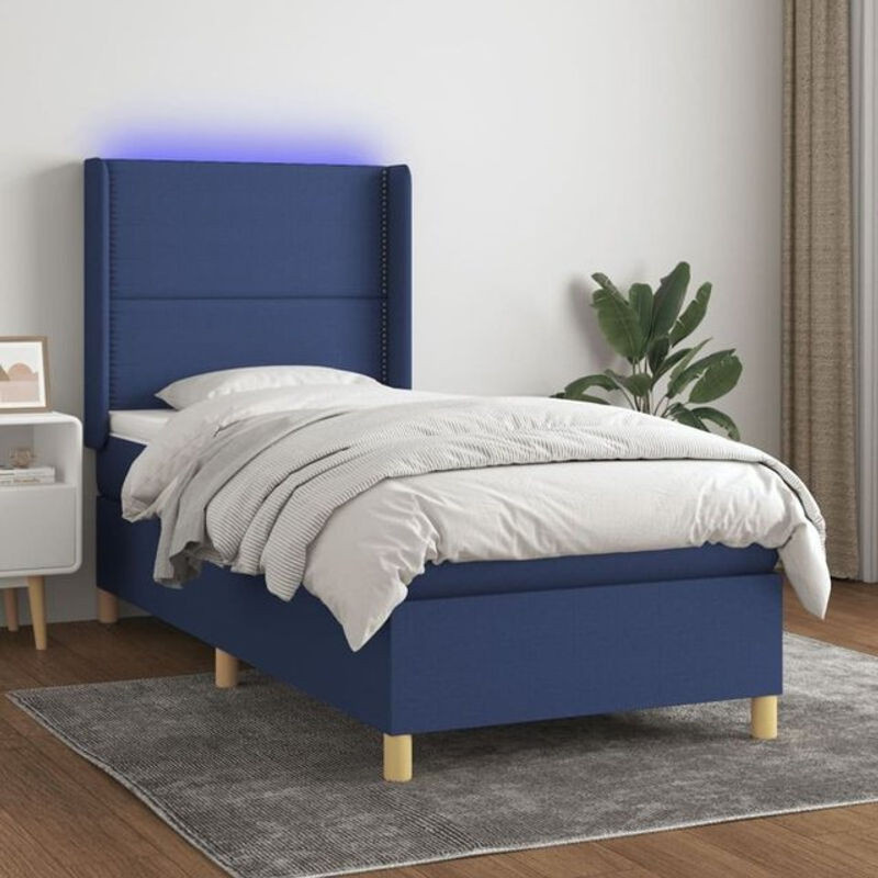 vidaxl Boxspringbett mit Matratze aus Stoff in Blau und Weiß B/T/H: 90 x 200 x 118 cm - Bild 1