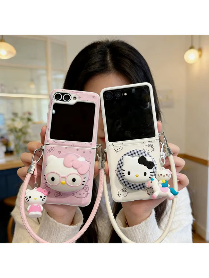 Sanrio Hello Kitty Lederhülle für Samsung Galaxy Z Flip 7 6 5 mit magnetischem Grip Tok und MagSafe Wireless Charging in Pink - Bild 5