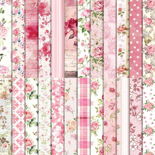 24 Stück Scrapbooking-Papier mit Rosenmuster, doppelseitiges Origami-Bastelpapier für Fotoalben in Multicolour - Bild 1