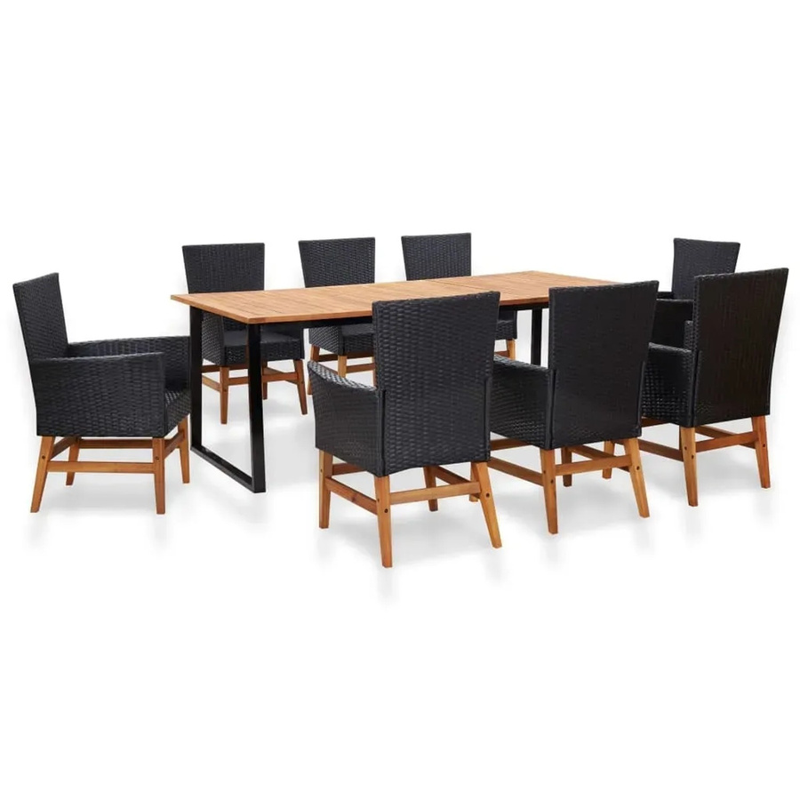 vidaXL 9-teilige Garten-Essgruppe aus Poly Rattan und Akazienholz in Schwarz - Bild 2