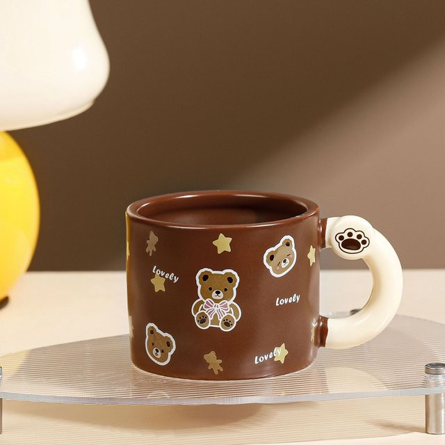Keramiktasse Bär in Braun von Yiran Furniture, 360 ml, mikrowellengeeignet - Bild 1