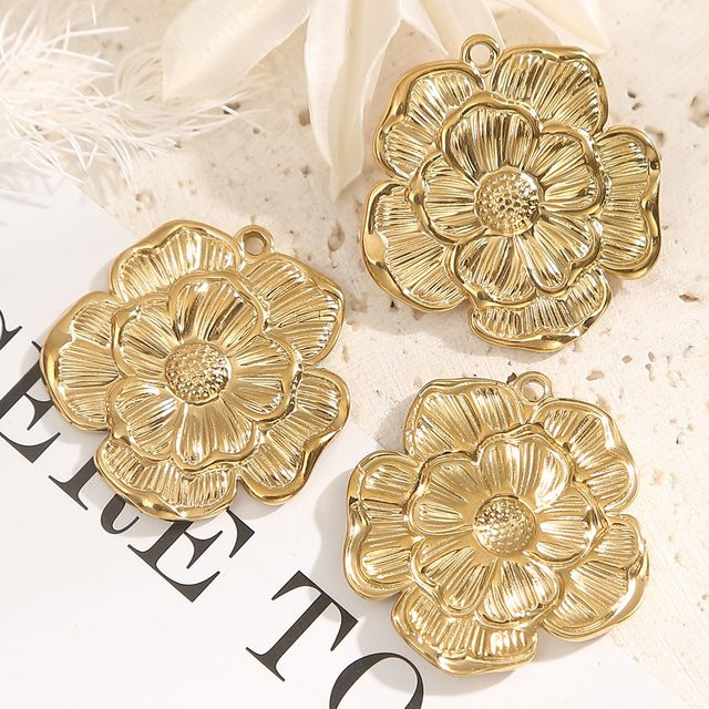 Anhänger und Ohrringe, Edelstahl, 18 Karat vergoldet, Gold, Vintage, Unisex - Bild 1