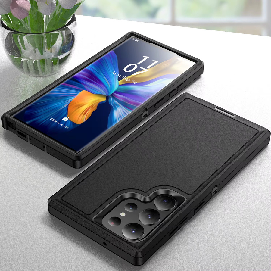 Clucy 3-in-1 Hybrid-Rüstung Stoßfeste Defend-Hülle für Samsung Galaxy S25 Ultra S24 S23 Plus Ultra S22 S23FE in Schwarz oder Blau - Bild 5