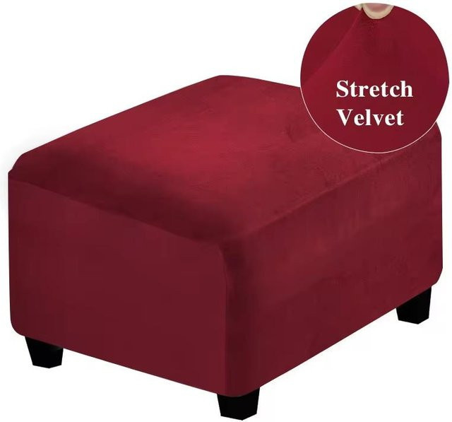 Waschbarer Stretch-Bezug für quadratische Ottoman und Fußhocker aus Samtstoff in Weinrot - Bild 1
