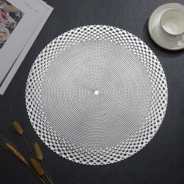 Runde Tischsets aus PVC in Silber, wasserdicht, ölfest und hitzebeständig, Durchmesser: 38 cm - Bild 1