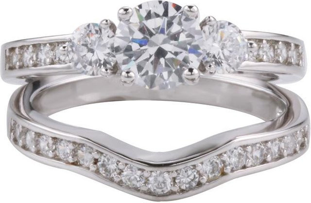 Ehering Set, 18K Weißgold, Diamant, Zirkonia, Damen - Bild 1
