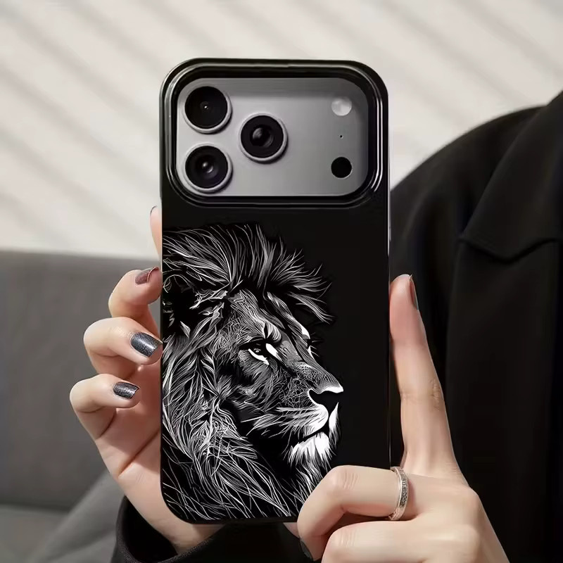 Schutzhülle mit Löwen-Design für iPhone Modelle in Schwarz aus weichem TPU mit Anti-Drop-Funktion - Bild 3
