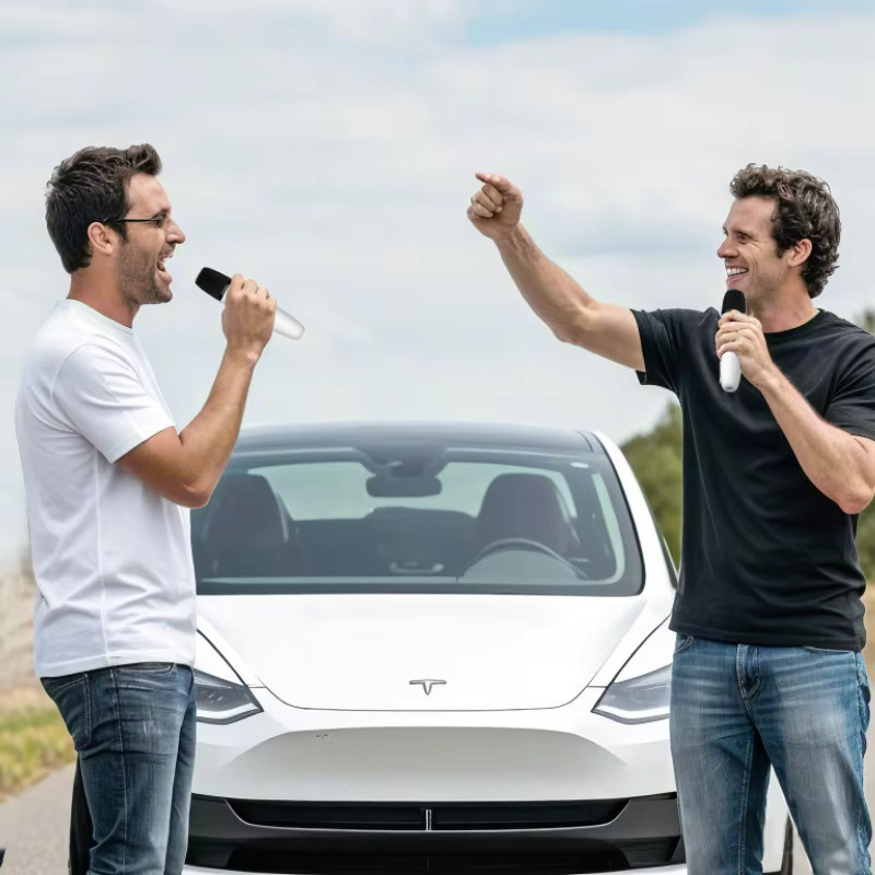 PUREMIC Auto-Karaoke-Mikrofon für Tesla Model Y, 3, X und Cybertruck in Weiß mit USB-A und USB-C Empfänger, wiederaufladbar - Bild 2