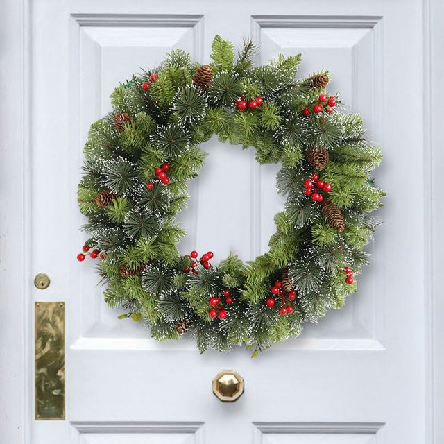 APWIKOGER Weihnachtskranz mit Lichtern, künstlicher Adventskranz in Grün zur Dekoration von Haustür, Fenster oder Wand, Durchmesser: 20 cm - Bild 1