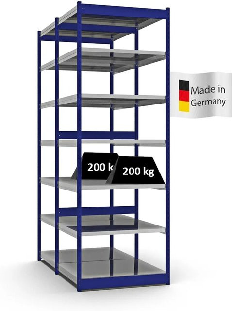 PROREGAL Fachbodenregal Stecksystem mit Vierkant-Profil, Doppelseitige Bauart, 2x7 Ebenen, Enzianblau, H x B x T: 300 x 102,5 x 80 cm - Bild 1