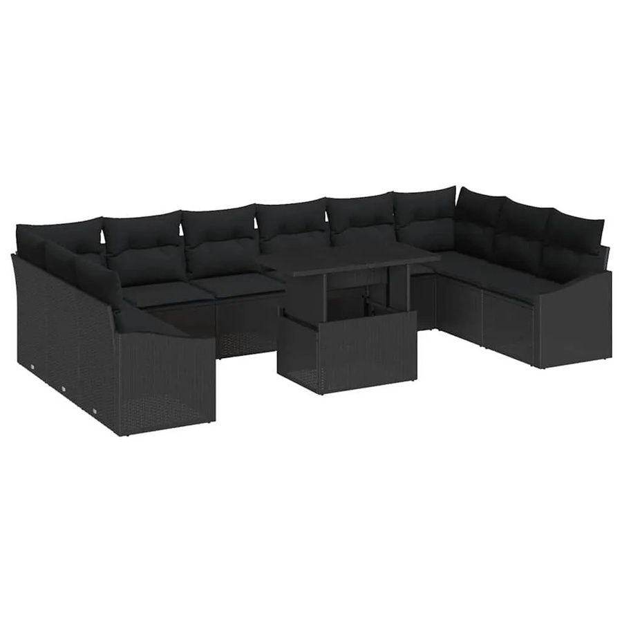 vidaXL Garten-Sofa-Set in U-Form mit 11-teiligem Polster-Set und Kissen-Stauraum, Schwarz - Bild 2