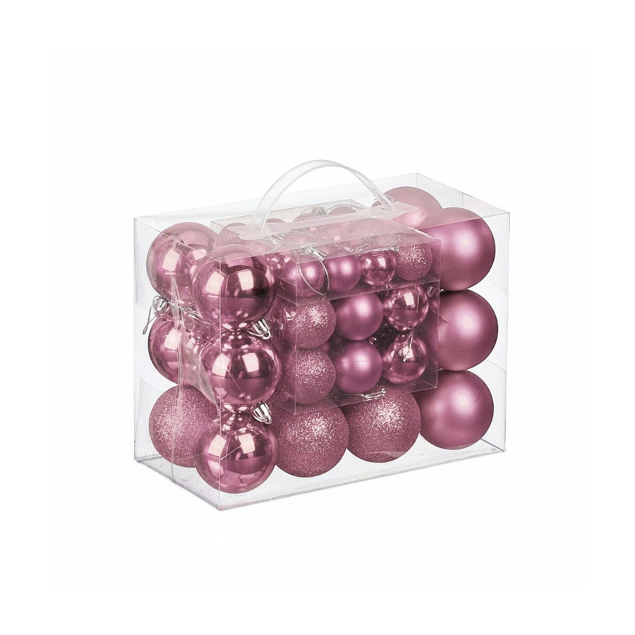Relaxdays Weihnachtskugeln 50er Set aus Kunststoff in Rosa, bruchsicher mit glitzernden und matten Oberflächen - Bild 2