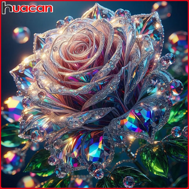 Huacan Diamantstickerei Set Rose in Glas, Mehrfarbiges Volldiamantgemälde mit Strasssteinen, B/H: 20 x 20 cm - Bild 1