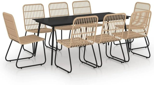 vidaXL 9-teilige Garten-Essgruppe aus Poly Rattan und Glas in Braun und Schwarz - Bild 1