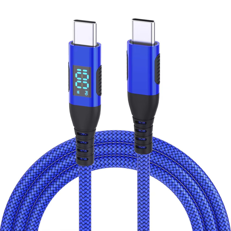 LAIHONEN USB C auf USB C Kabel mit LED-Anzeige, geflochtenes Nylon PD Schnellladekabel für iPhone 15 Pro und Samsung, Blau, 100 W - Bild 7