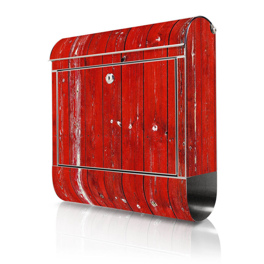 banjado Wandbriefkasten aus rostfreiem Edelstahl mit Motiv Rote Holzlatten, B/H/T: 38 x 43 x 12,5 cm - Bild 1