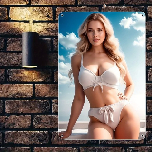 HELLOYOUNG Vintage Bikini Mädchen Metallschild aus Aluminium, Mehrfarbig, B: 20,3 cm, H: 30,5 cm - Bild 1
