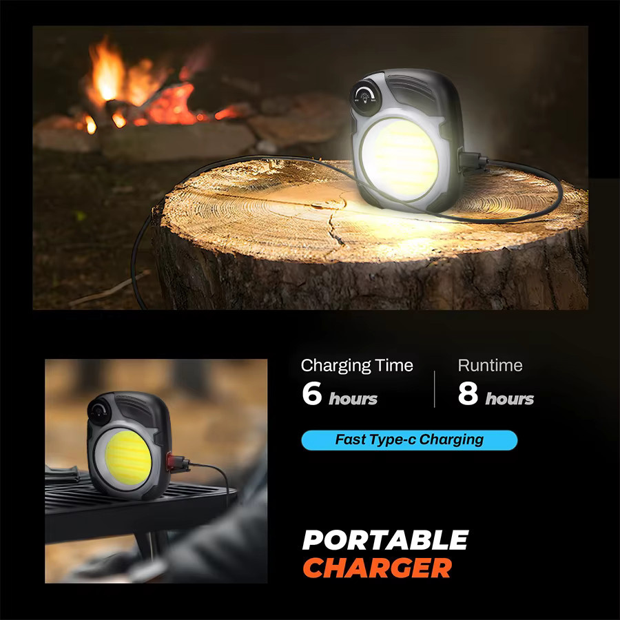 Heinast Multifunktionale LED Camping-Laterne mit Magnet und Haken, Wiederaufladbare COB Notfall-Taschenlampe in Schwarz - Bild 3