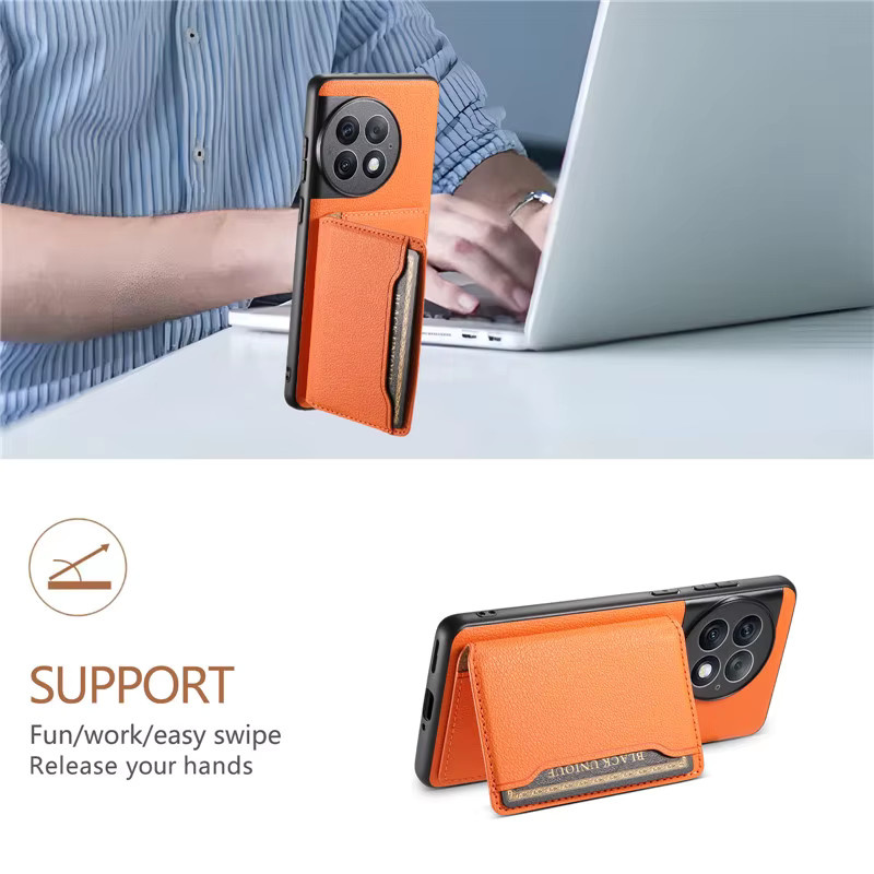 EUCAGR Luxus Business Leder Schutzhülle mit Halterung für OnePlus 13 12 11 12R Ace 3 Pro CE3 Lite Nord N30 in Schwarz und Orange - Bild 2