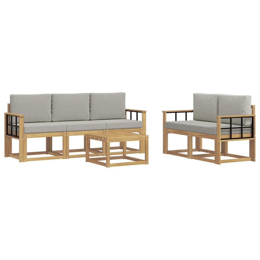 vidaXL Outdoor-Sofagarnitur 6-teilig aus Akazienholz mit Polstern in Weiß und Hellgrau, B/T/H: 59 x 59 x 37 cm - Bild 2