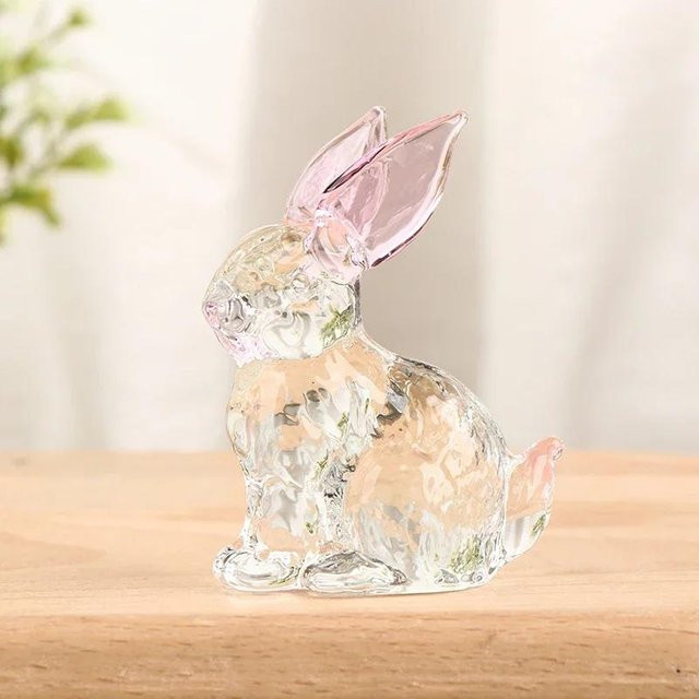 Yiran Furniture Kristallglas Kaninchen Statue als transparente Dekofigur für Garten, Wohnzimmer und Büro - Bild 1