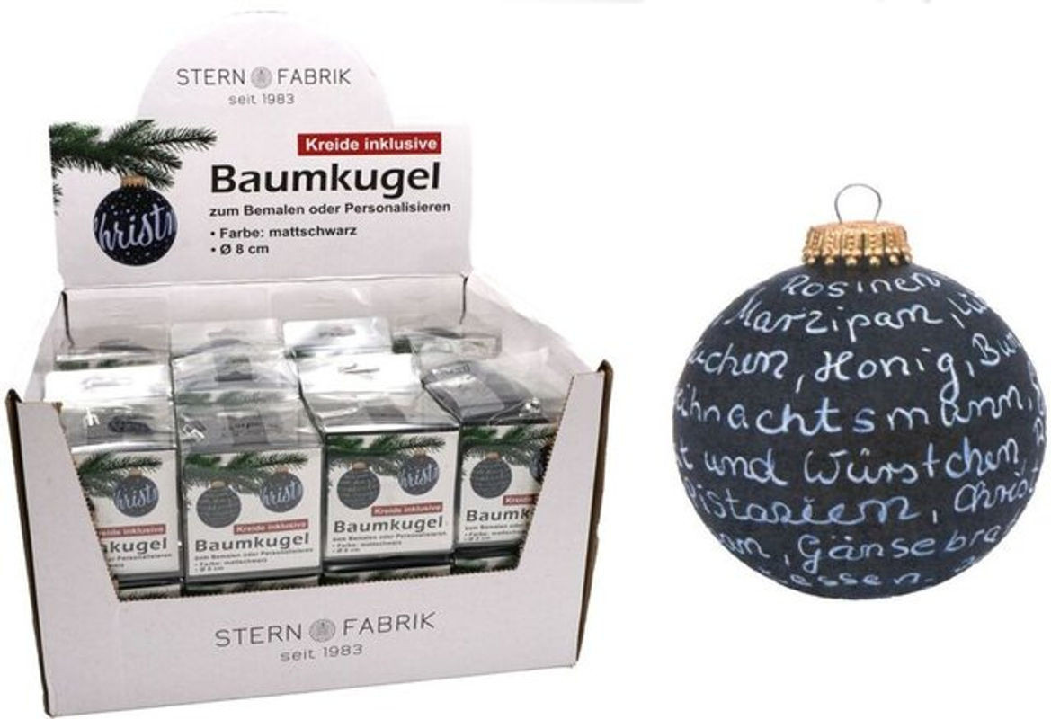Buri Weihnachtsbaumkugel aus Kunststoff zum Beschriften, Schwarz, Durchmesser: 8 cm - Bild 1