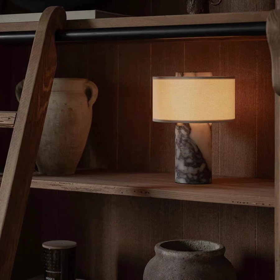 HomeLover Tragbare Tischlampe aus Naturmarmor mit Stofflampenschirm, USB-Ladefunktion und Touch-Dimmfunktion, Warmweißes Licht für Wohnzimmer und Schlafzimmer - Bild 3
