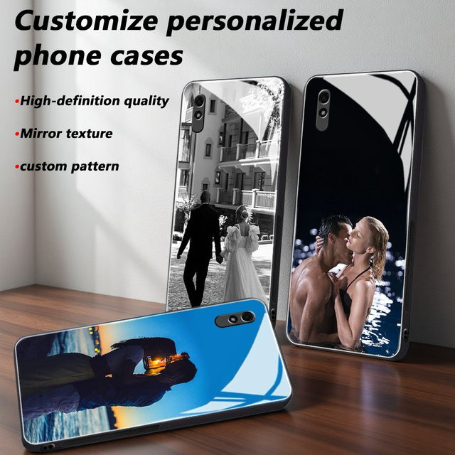 Personalisierte Fotospiegel Handyhülle aus Glas für Xiaomi Redmi 9, 9A, 9T, 9C, 9i und 9 Power in Schwarz und Multicolour - Bild 1