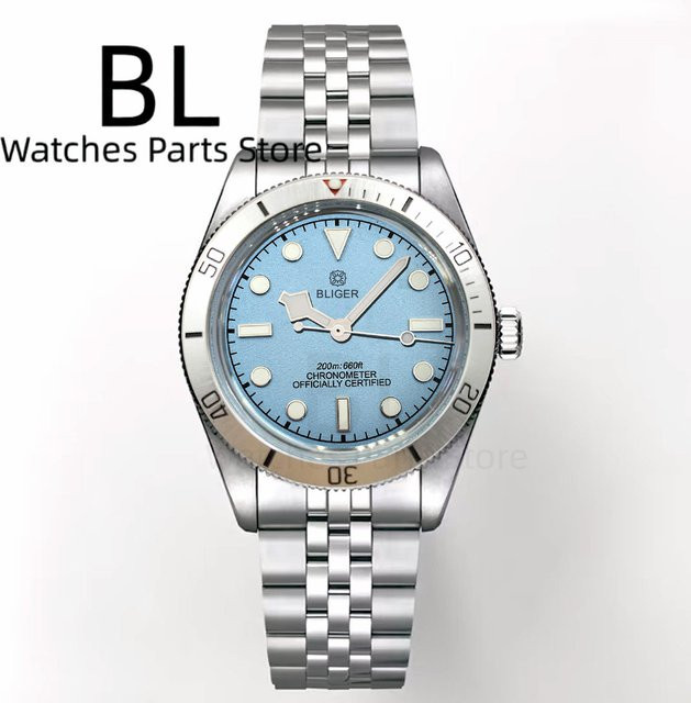 BLIGER Armbanduhr, mechanisch, Edelstahl, Blau, Saphirglas, 39 mm, Herren - Bild 1