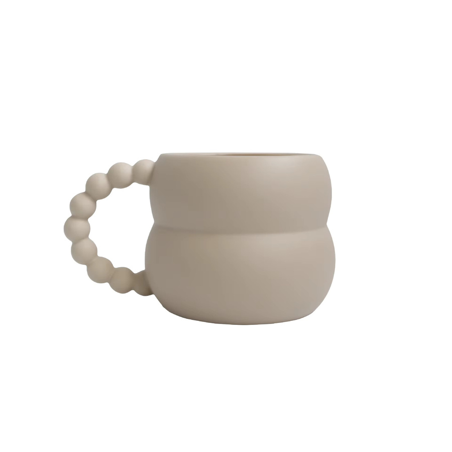 Keramik-Kaffeetasse aus Porzellan mit Kugelgriff in Beige mit mattierter Oberfläche und glasiertem Innenraum - Bild 4